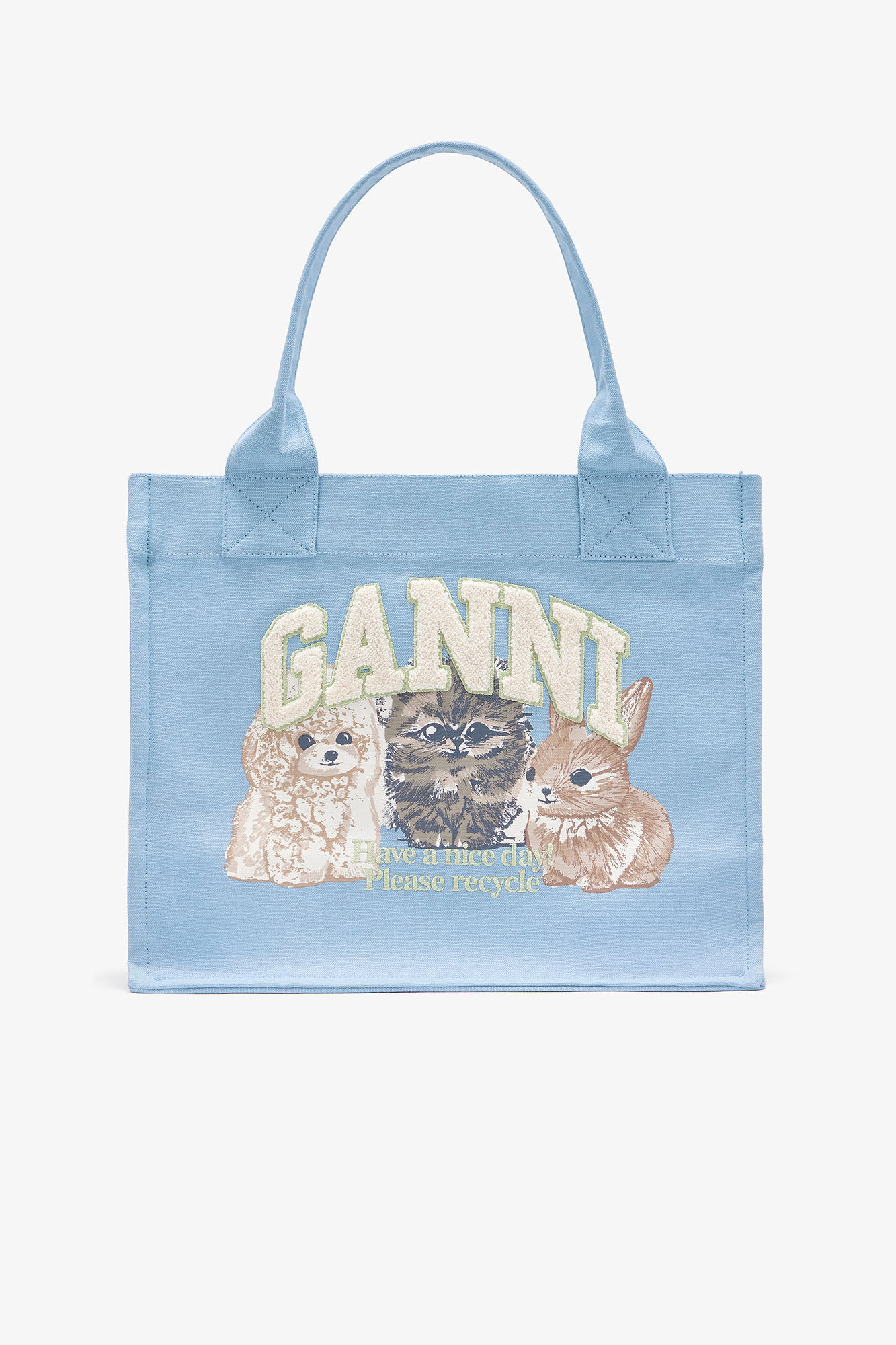 Stor tote i blå med dyreprint, Recycled Cotton, in colour Soft Chambray - 1 - GANNI