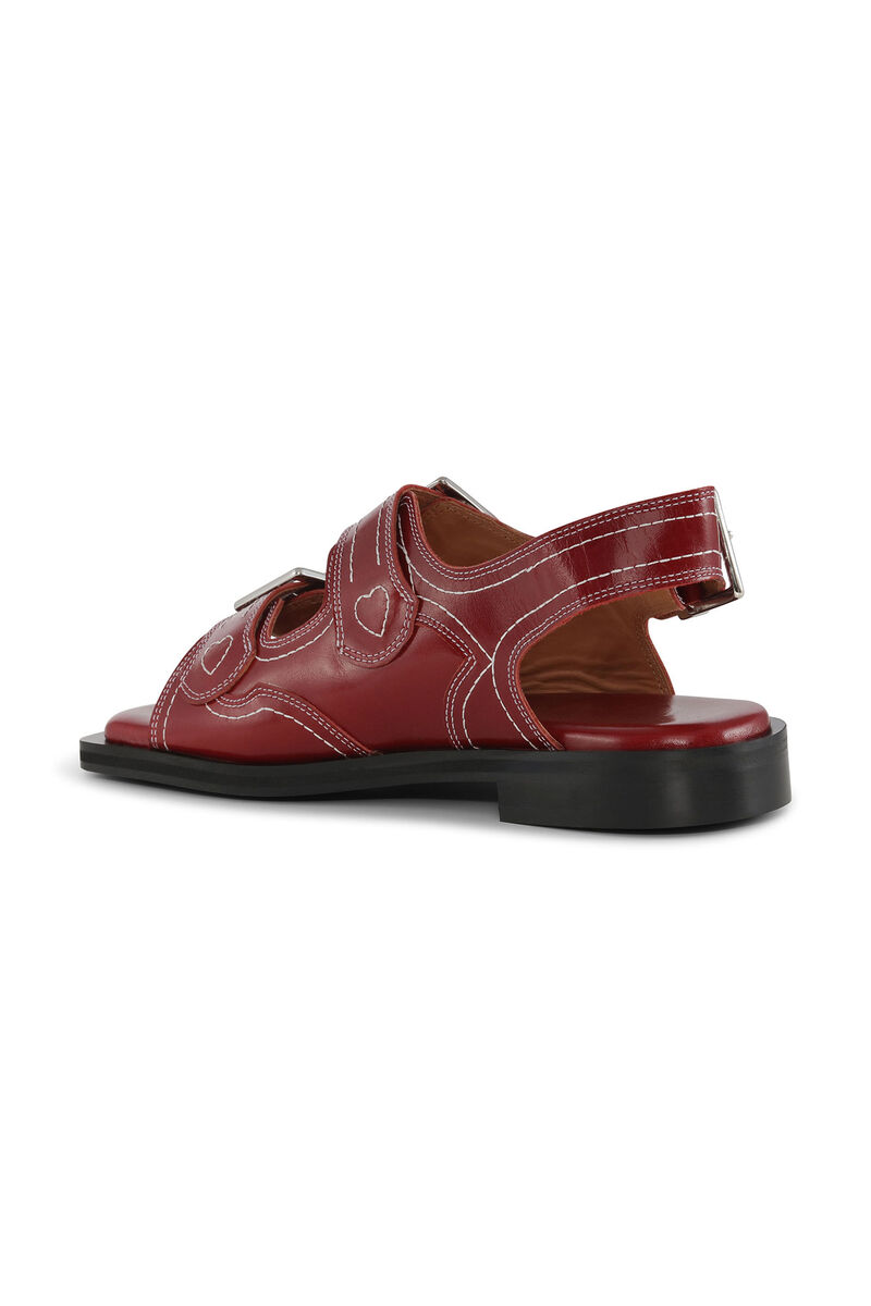 Embroidered Western Sandals, Calf Leather, in colour Barbados Cherry - 2 - GANNI