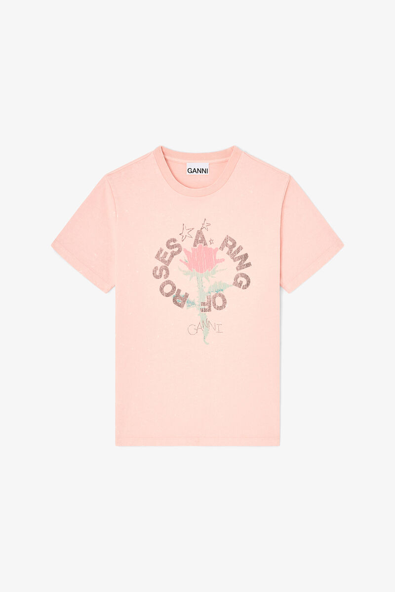 T-shirt with Rose, Recycled Cotton, in colour Peachskin - 1 - GANNI