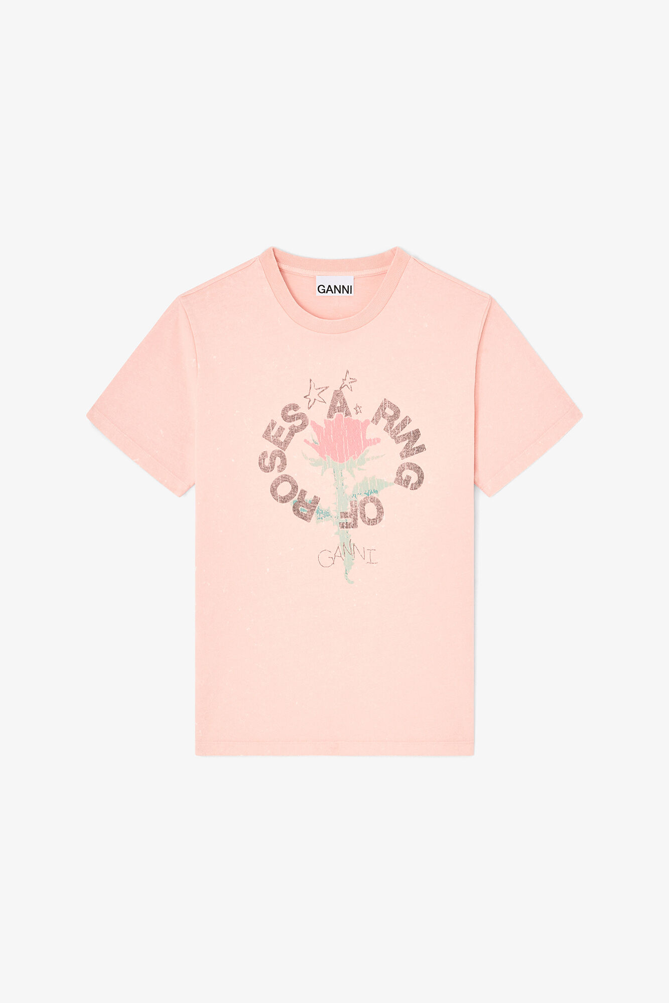 T-shirt with Rose, Recycled Cotton, in colour Peachskin - 1 - GANNI