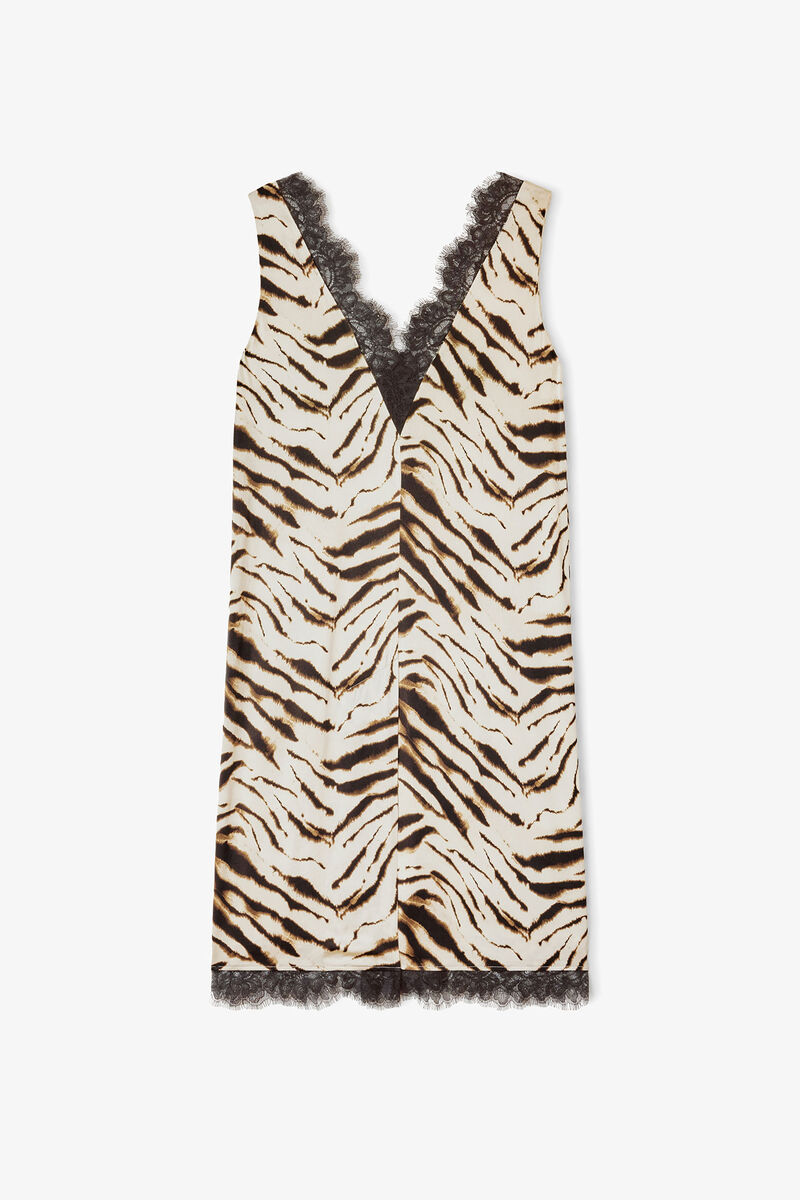 Dress in Zebra Satin, Viscose, in colour Egret - 1 - GANNI