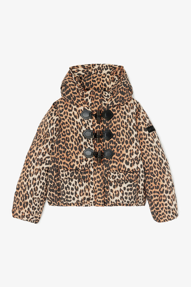Mini Puffer in Leopard Nylon, Almond Milk
