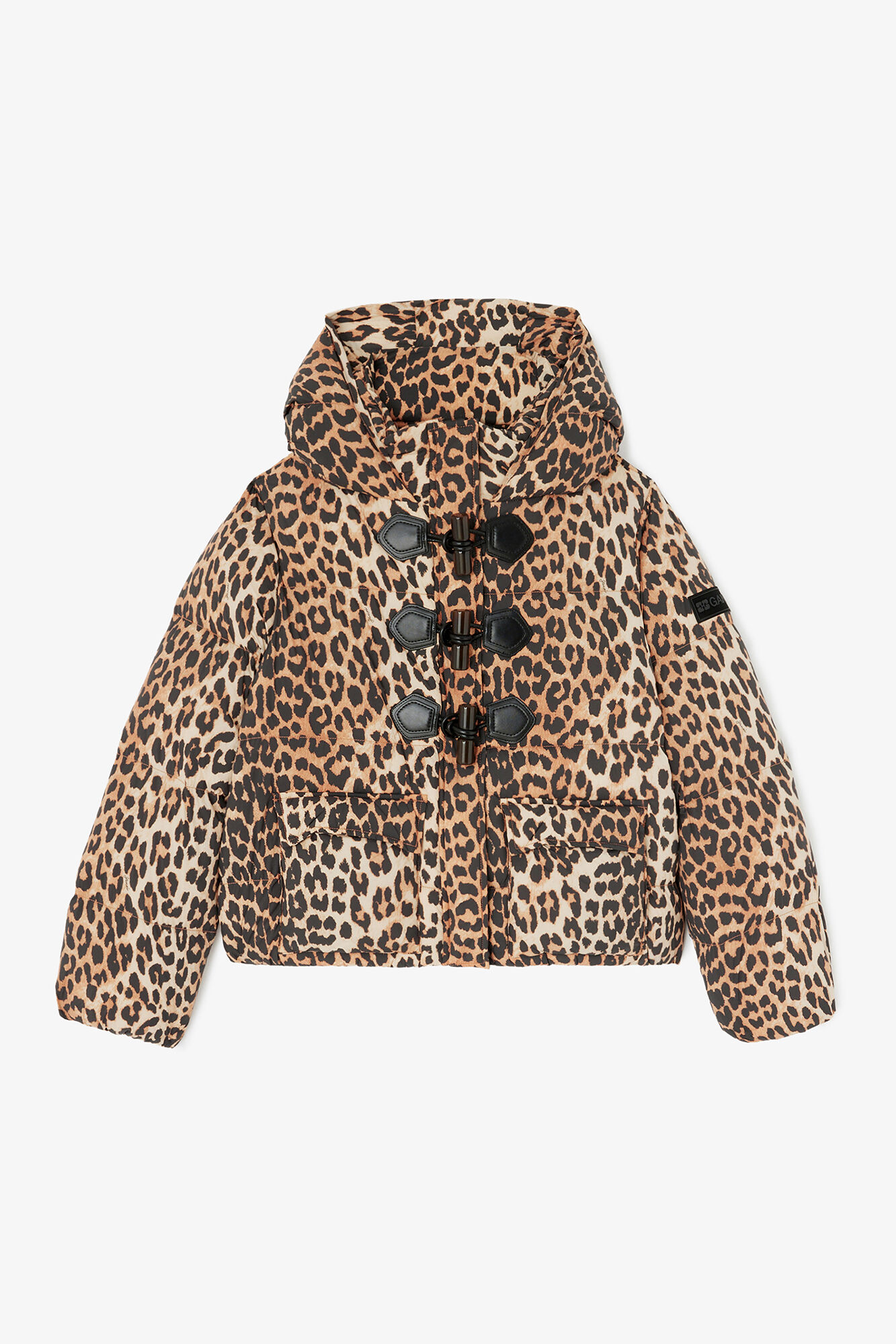 Mini Puffer in Leopard Nylon, Recycled Polyamide, in colour Almond Milk - 1 - GANNI