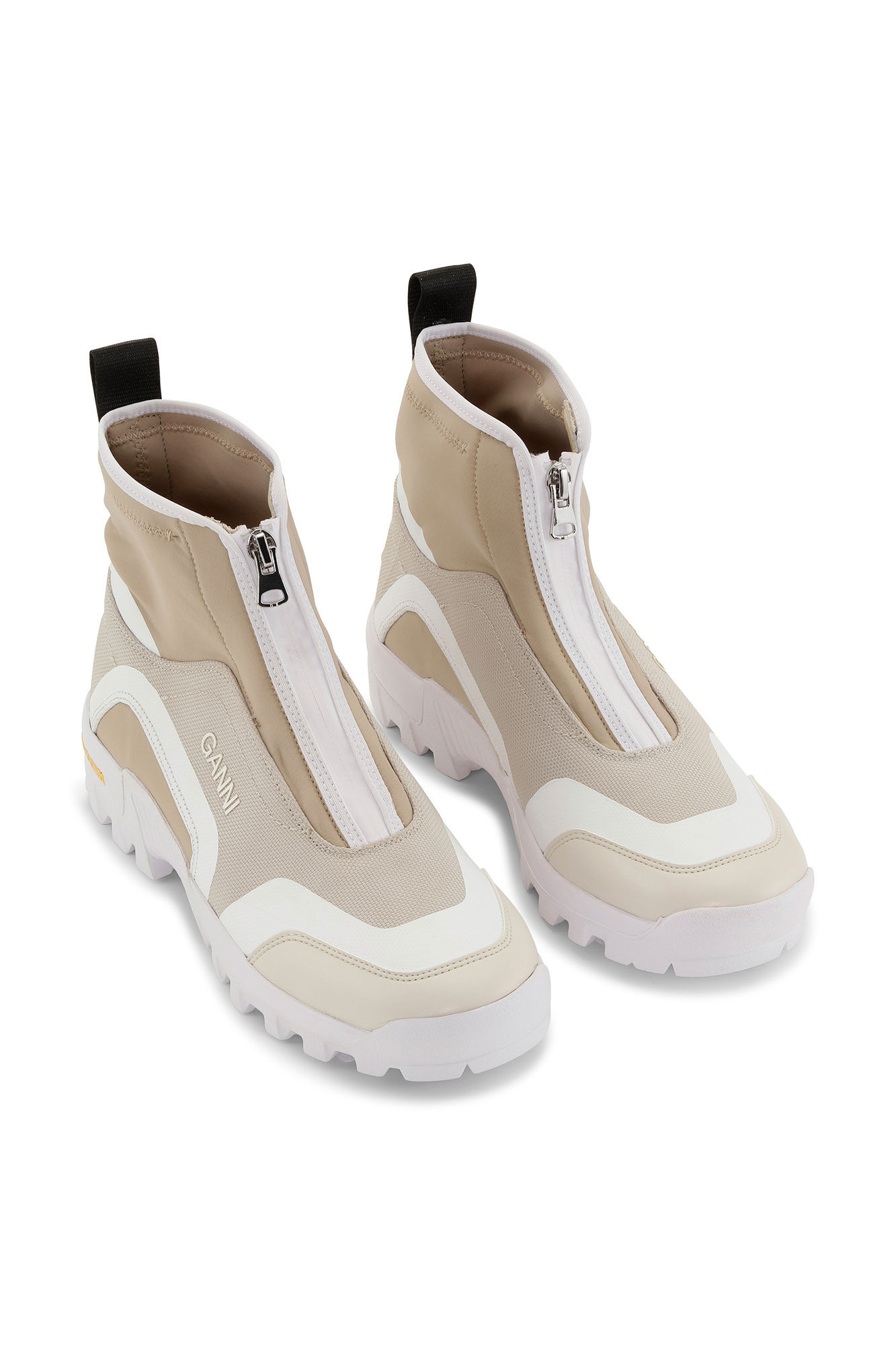 Beige Performance High Top Zip Sneakers, Polyurethane, in colour Egret - 3 - GANNI