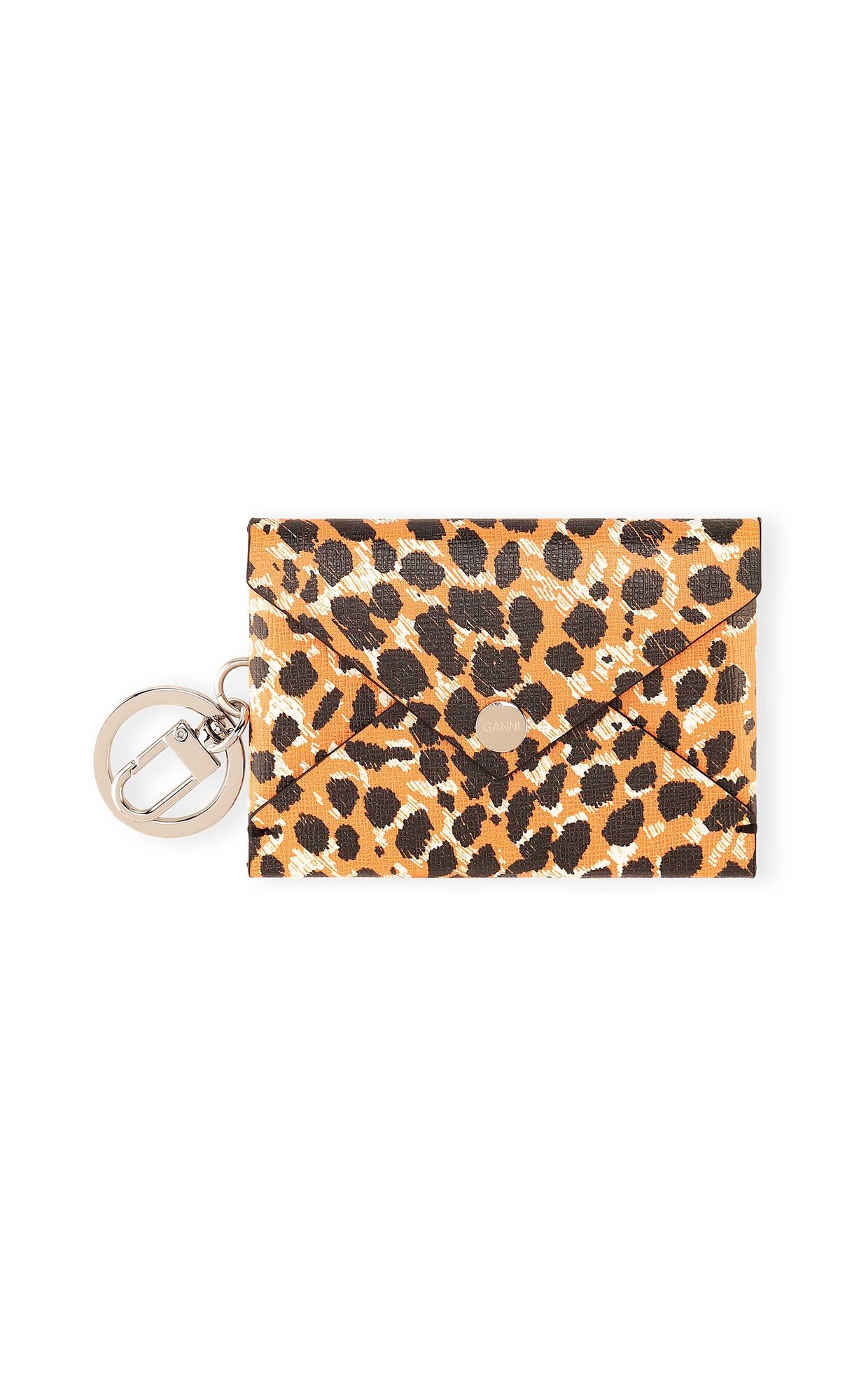 Kuvertväska på nyckelring i återvunnet läder, Leather, in colour Bright Marigold - 1 - GANNI