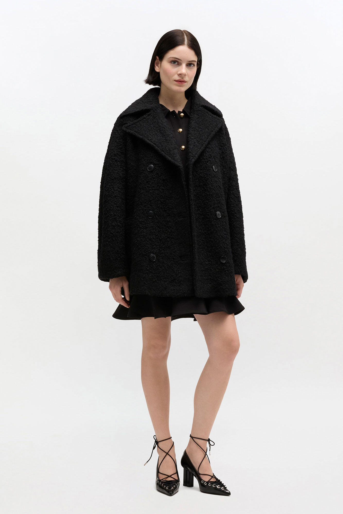 Black Boucle Midi Coat, in colour Jet Black - 1 - GANNI