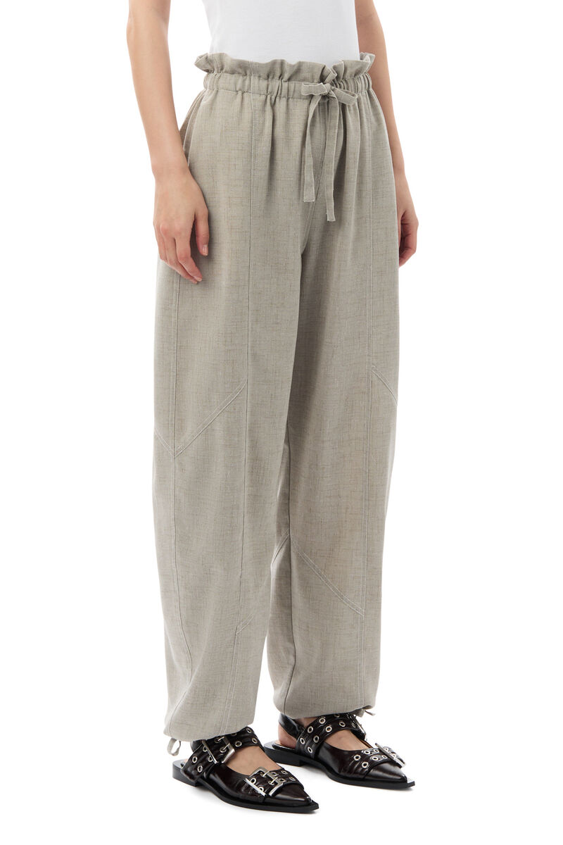 Grey Light Melange Suiting Elasticated Waist Hose, Polyester, in colour Alfalfa - 2 - GANNI