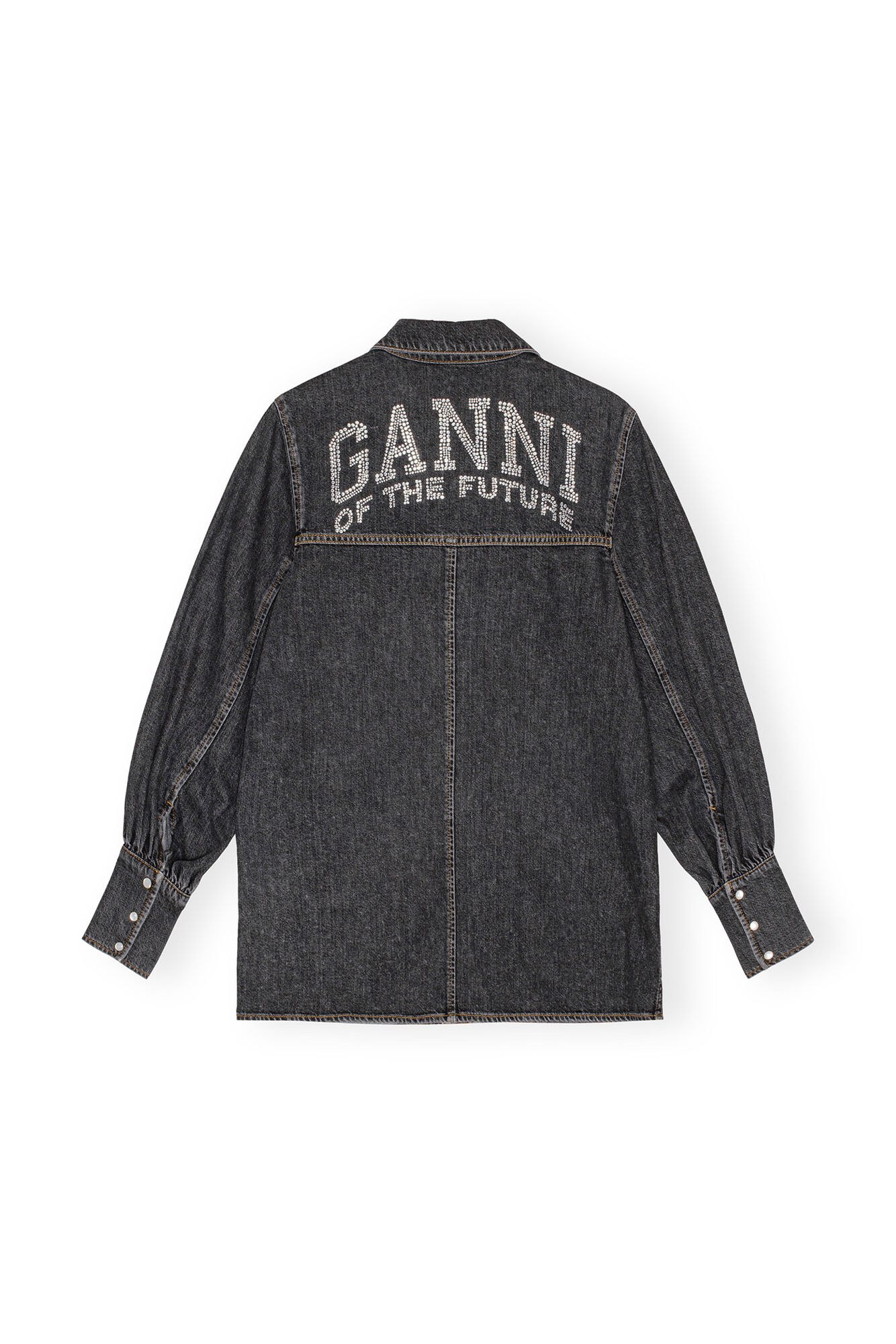CIRCULOSE® Future Black Denim Shirt, Organic Cotton, in colour Washed Black/Black - 2 - GANNI