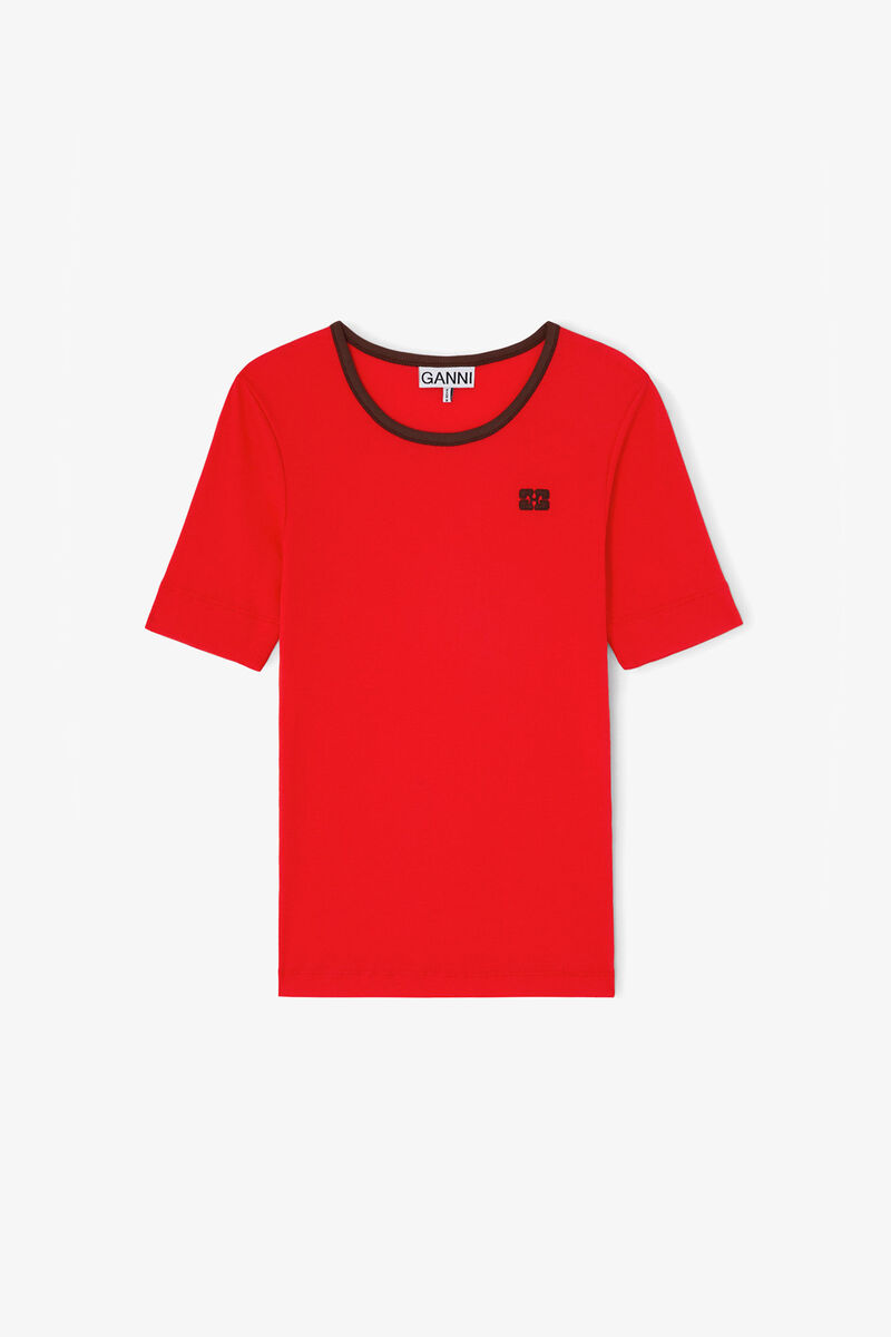 コットンリブ Tシャツ, Organic Cotton, in colour High Risk Red - 1 - GANNI