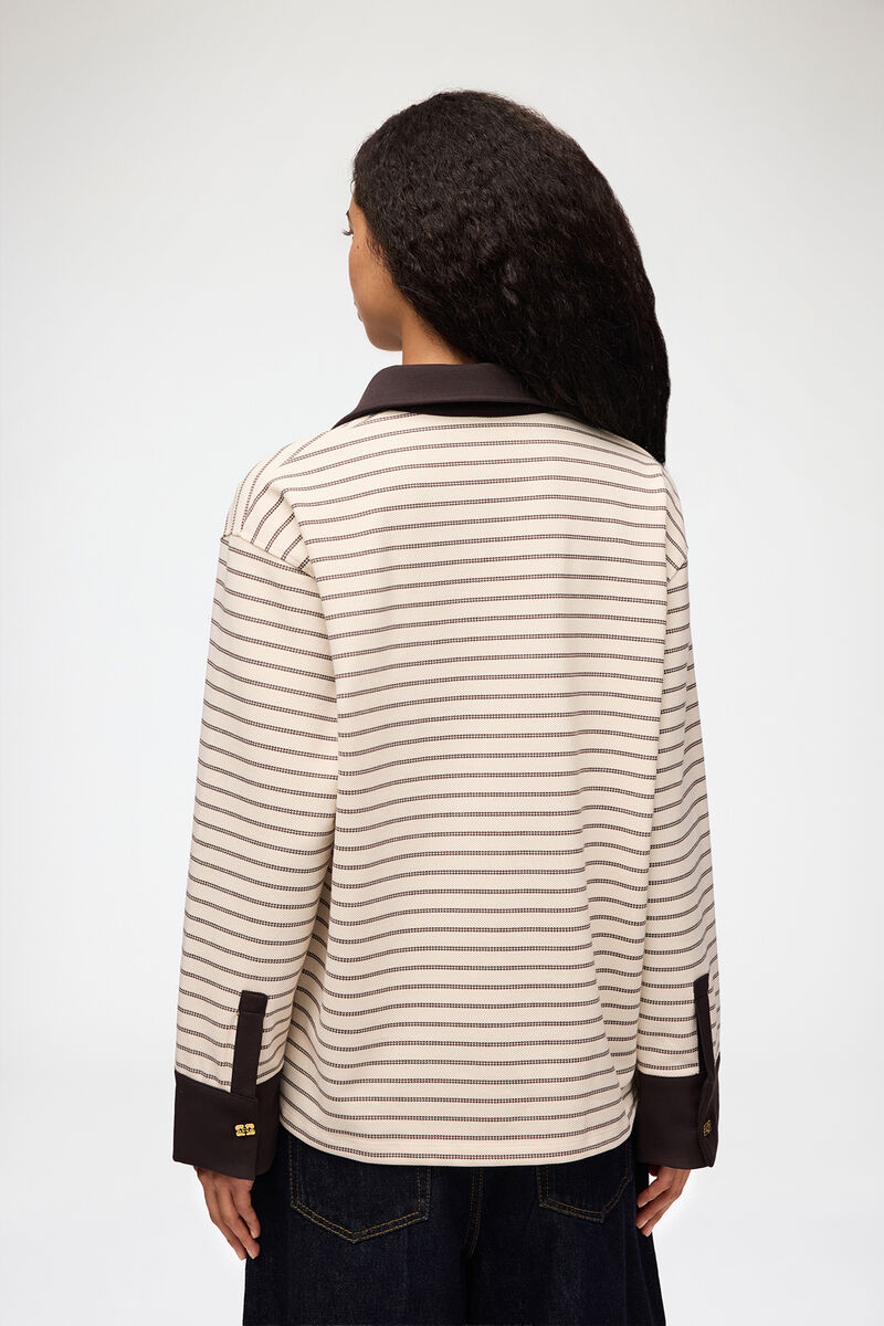 Polo Shirt in Stripe, Organic Cotton, in colour Chocolate Brown - 3 - GANNI