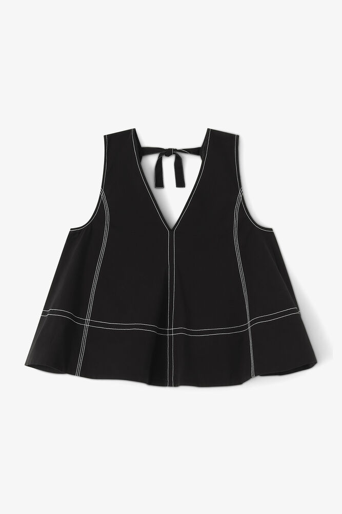 Black Cotton A-line Top, Black