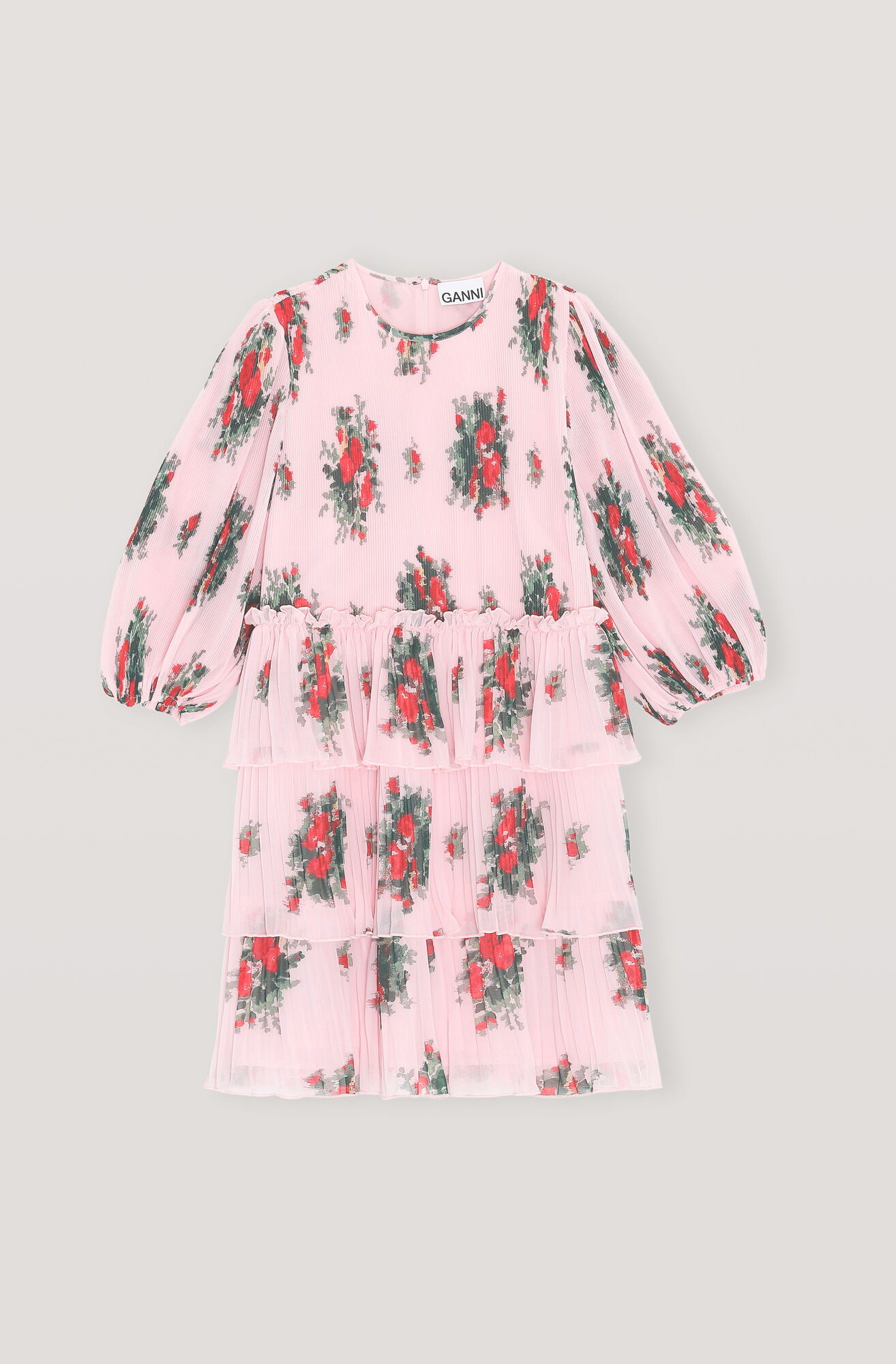 Robe plissée en tissu georgette, Georgette, in colour Cherry Blossom - 1 - GANNI