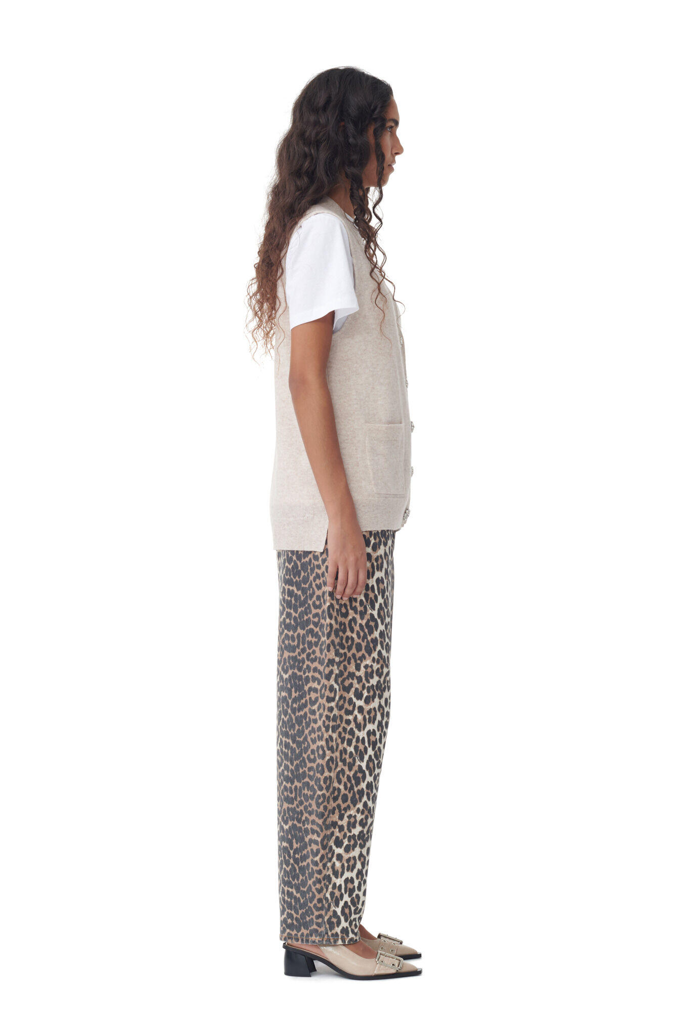 Cashmere Mix Button Vest, Cashmere, in colour Oyster Gray - 3 - GANNI