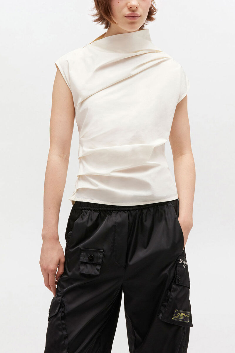 Ivory Ruched Top, Organic Cotton, in colour Egret - 1 - GANNI