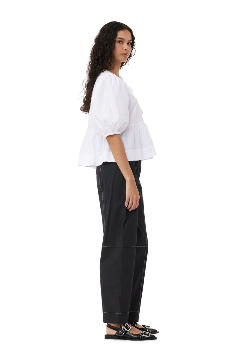Cotton Crepe Elasticated Curve Pants, Cotton, in colour Black - 3 - GANNI