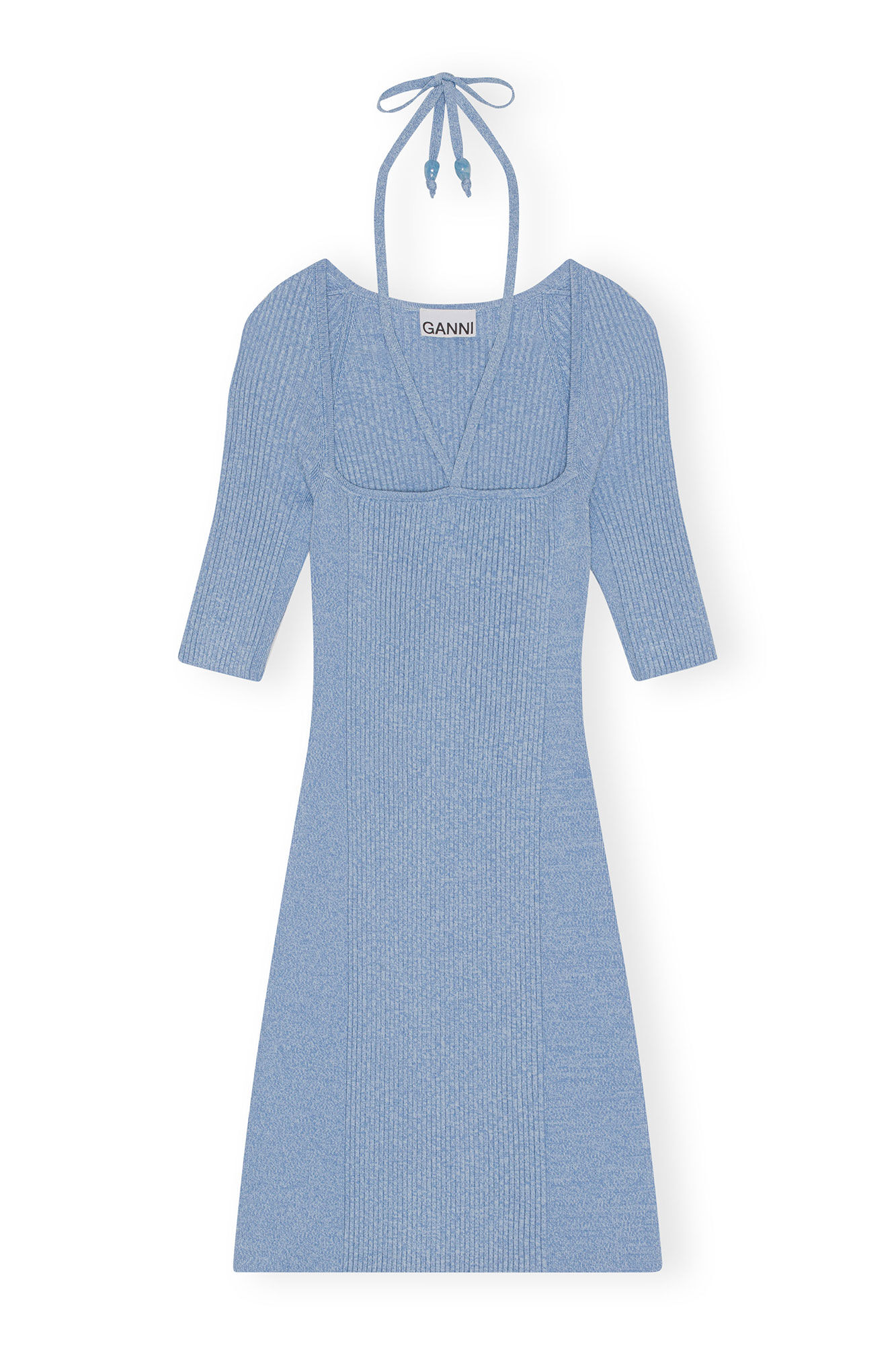 Melange Knit Mini Dress, Elastane, in colour Ethereal Blue - 1 - GANNI