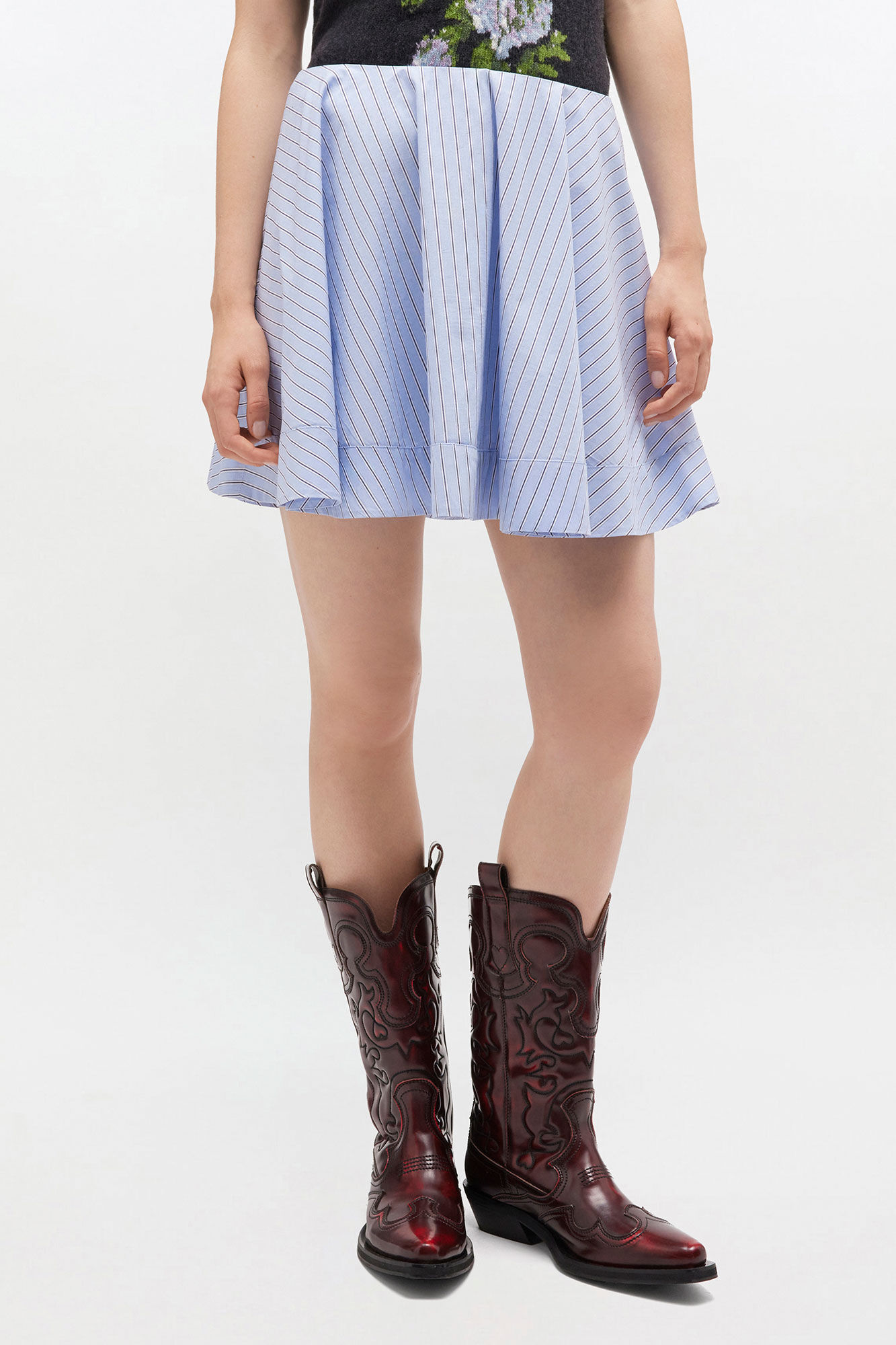 Blue Stripe Mini Circle Skirt, Cotton, in colour Lavender Lustre - 2 - GANNI