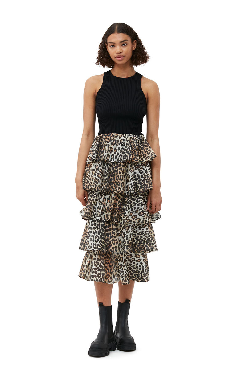 Sheer Voile Maxi Flounce Skirt, LENZING™ ECOVERO™, in colour Almond Milk - 1 - GANNI