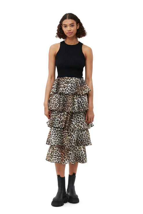 Shop Ganni Sheer Voile Maxi Flounce Skirt In Almond Milk