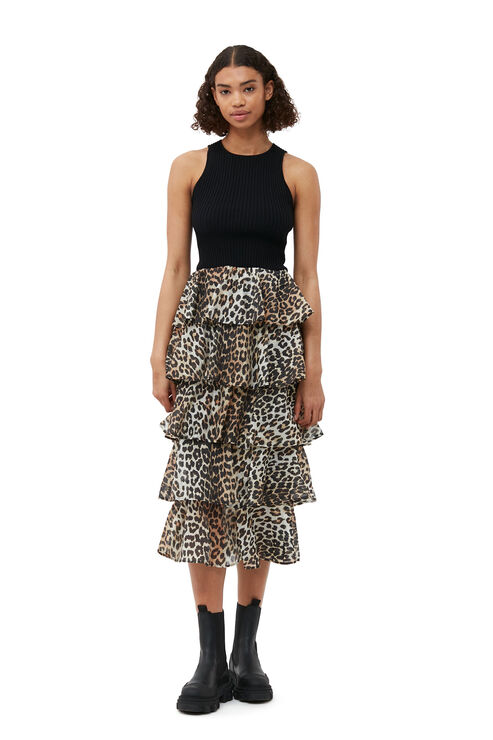 Ganni Leopard-print High-waist Skirt In Almond Milk