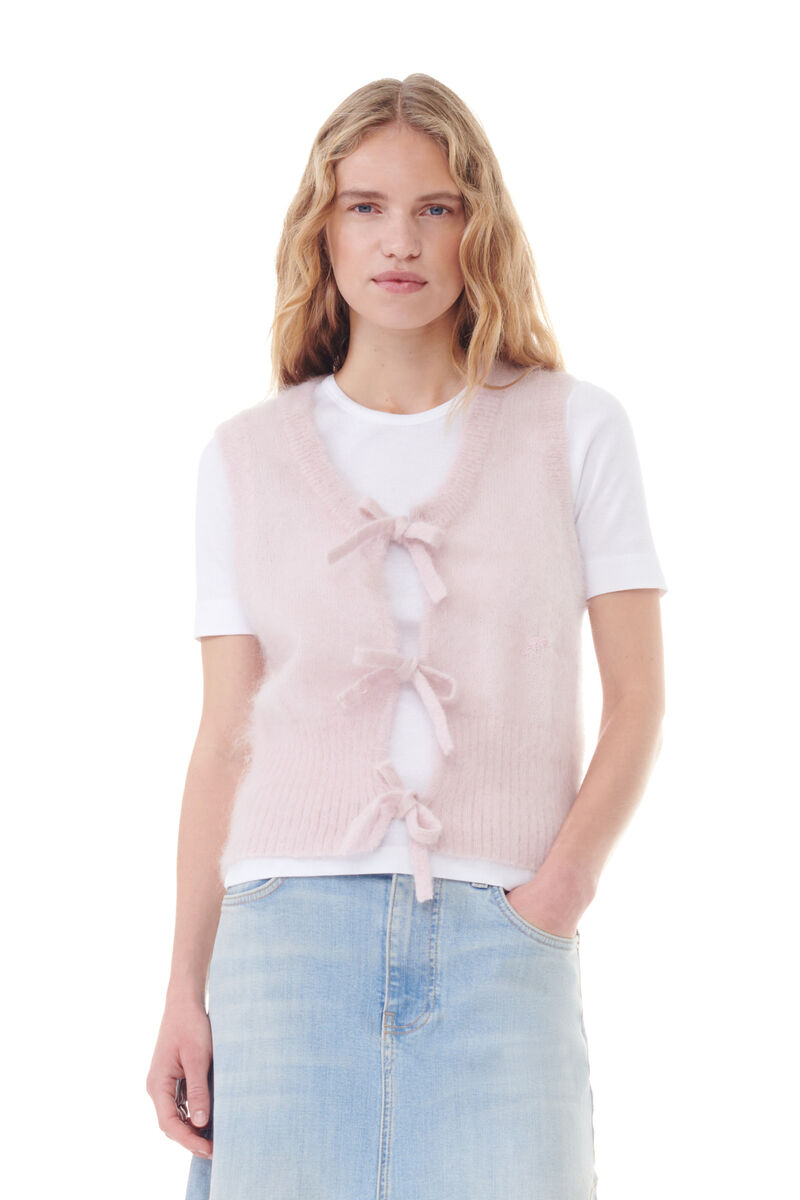 Pink Mohair Tie String väst, Merino Wool, in colour Lilac Sachet - 1 - GANNI