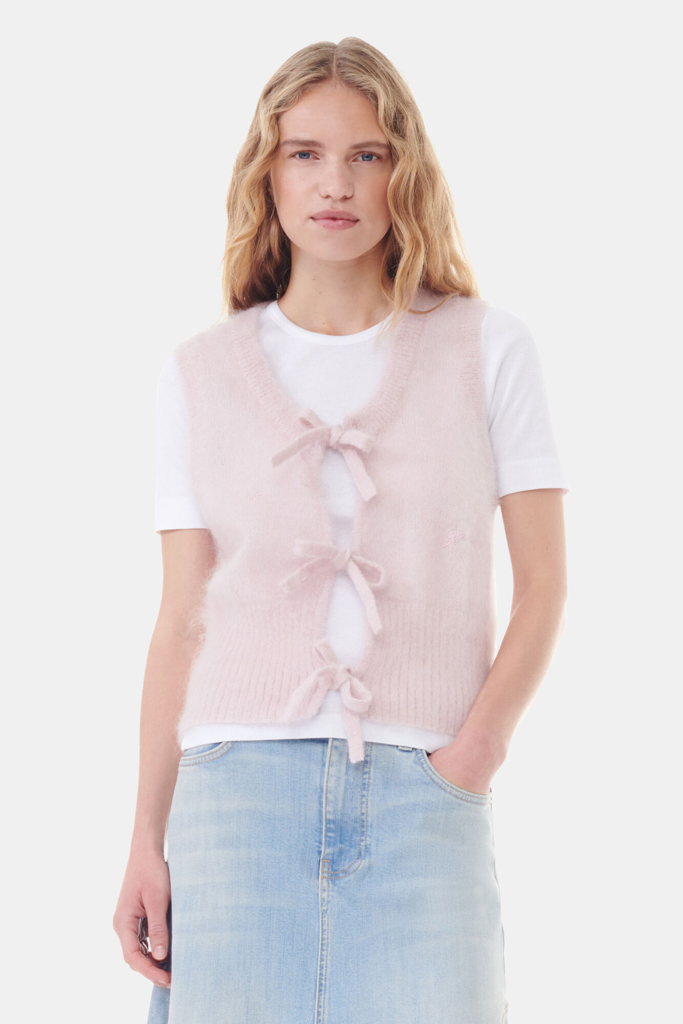 Lilac Sachet Pink Mohair Tie String Vest | GANNI AE