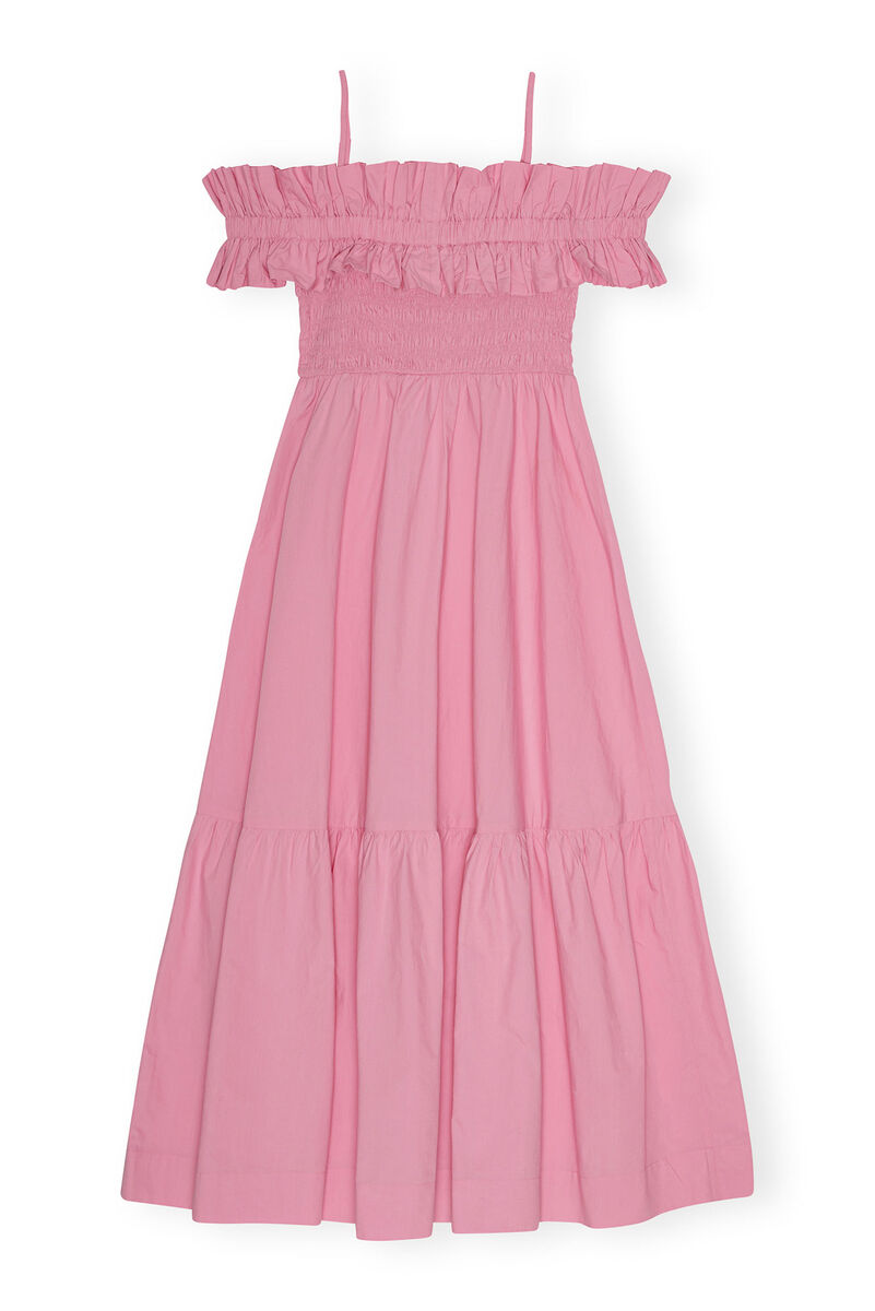 Pink Cotton Poplin Long Smock-kjole, Cotton, in colour Orchid Smoke - 2 - GANNI
