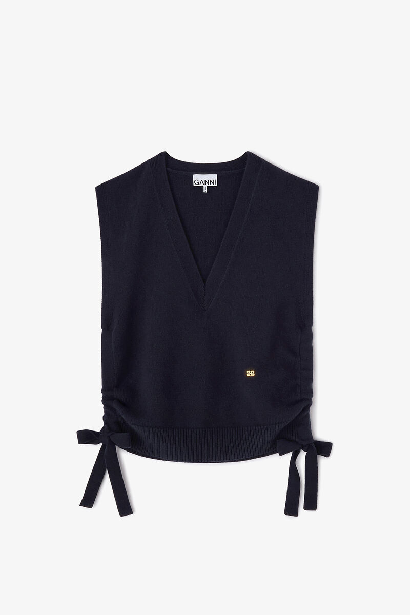 Gilet sans manches en laine classique, Wool, in colour Sky Captain - 1 - GANNI