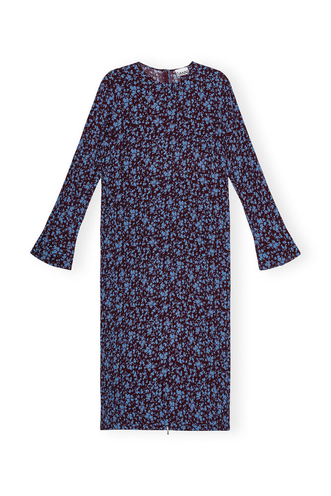 Printed Crepe Midi Dress, Port Royale