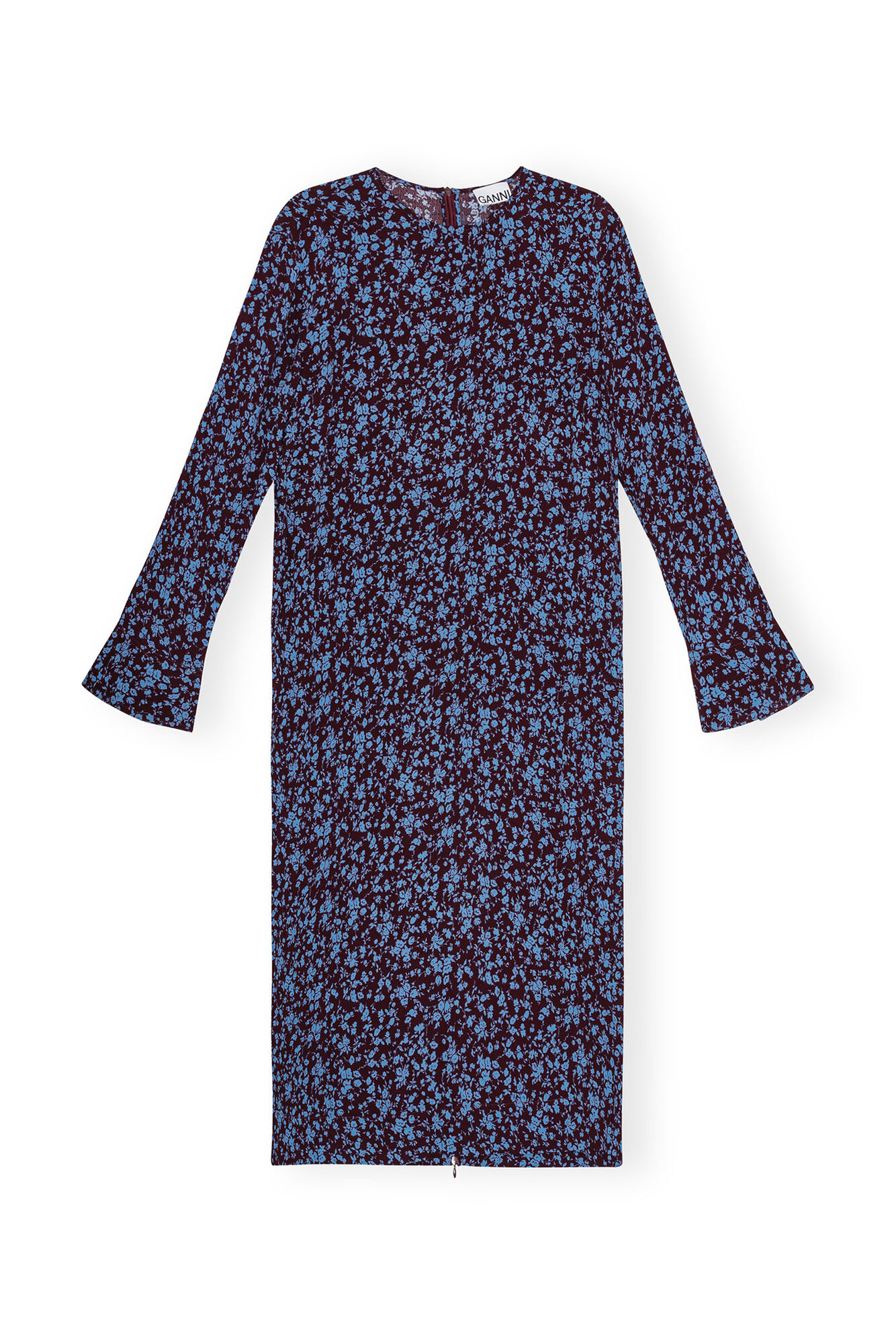 Printed Crepe Midi Dress, LENZING™ ECOVERO™, in colour Port Royale - 1 - GANNI