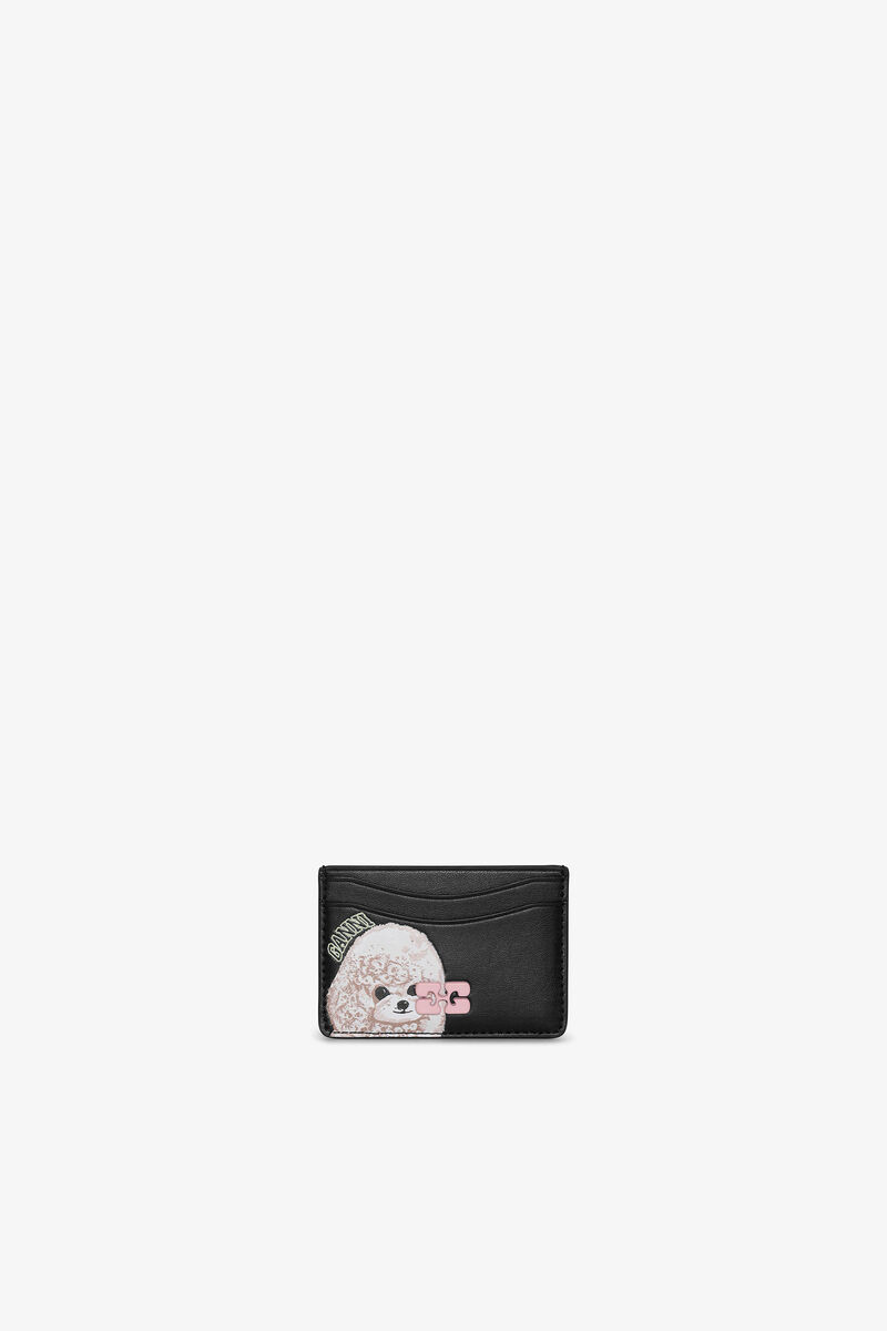 Bou Card Holder in Black with Animals, Recycled Leather, in colour Black - 1 - GANNI