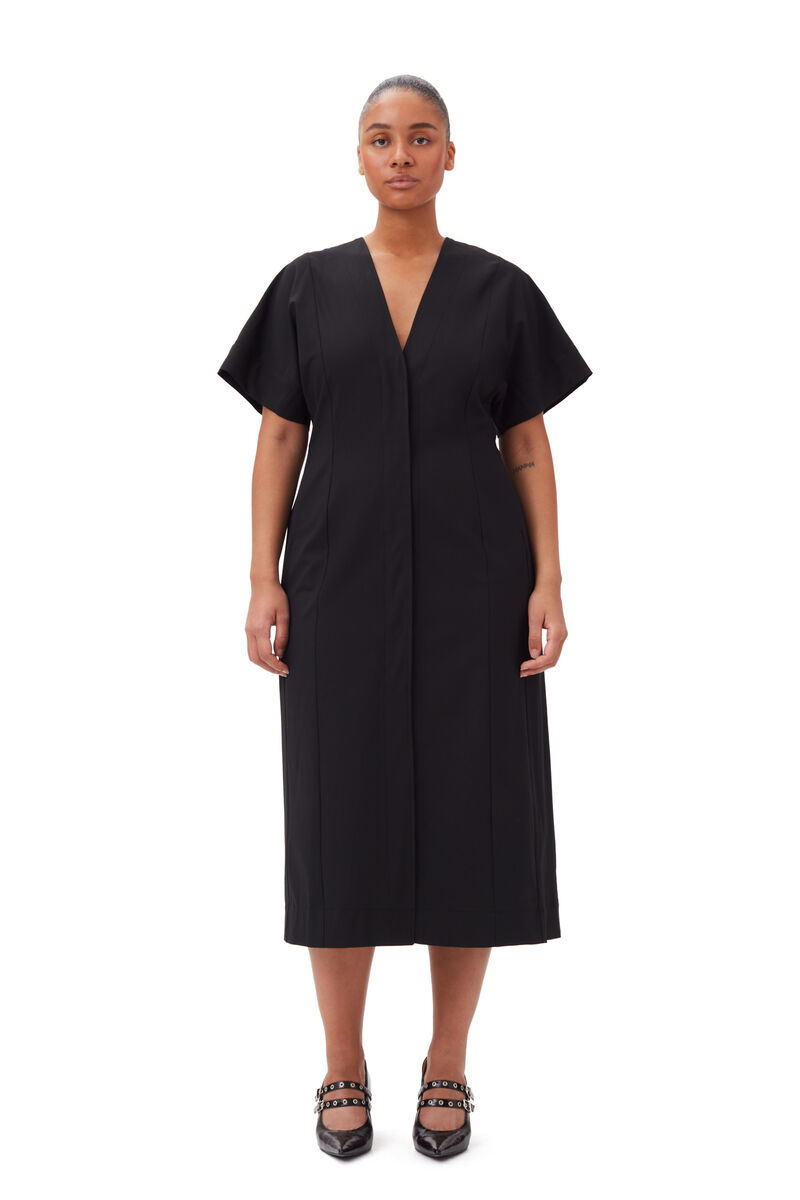 Black Drapey Melange Midi Dress, Elastane, in colour Black - 5 - GANNI