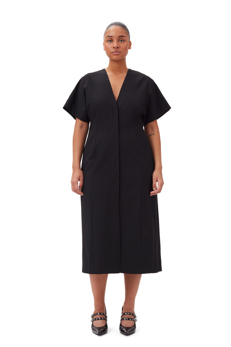 Black Black Drapey Melange Midi Dress | GANNI FI