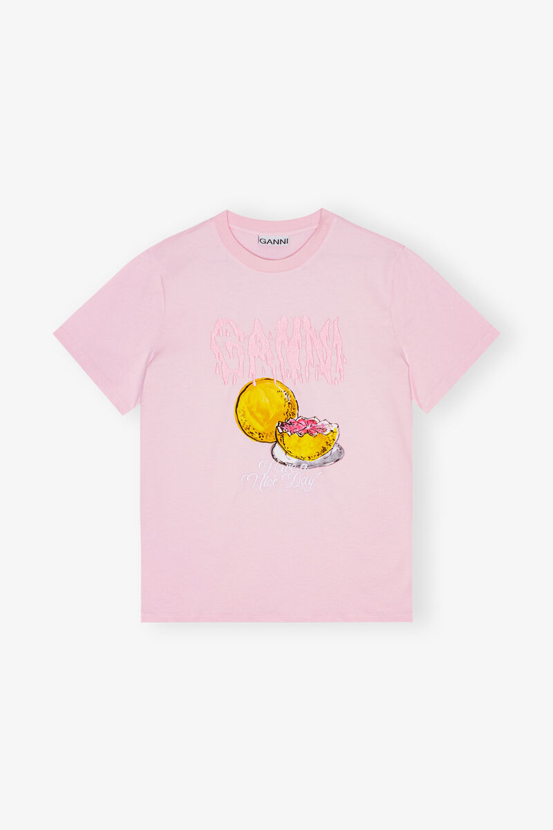 Pink Basic Jersey Grapefruit Relaxed T-Shirt, Cotton, in colour Chalk Pink - 1 - GANNI