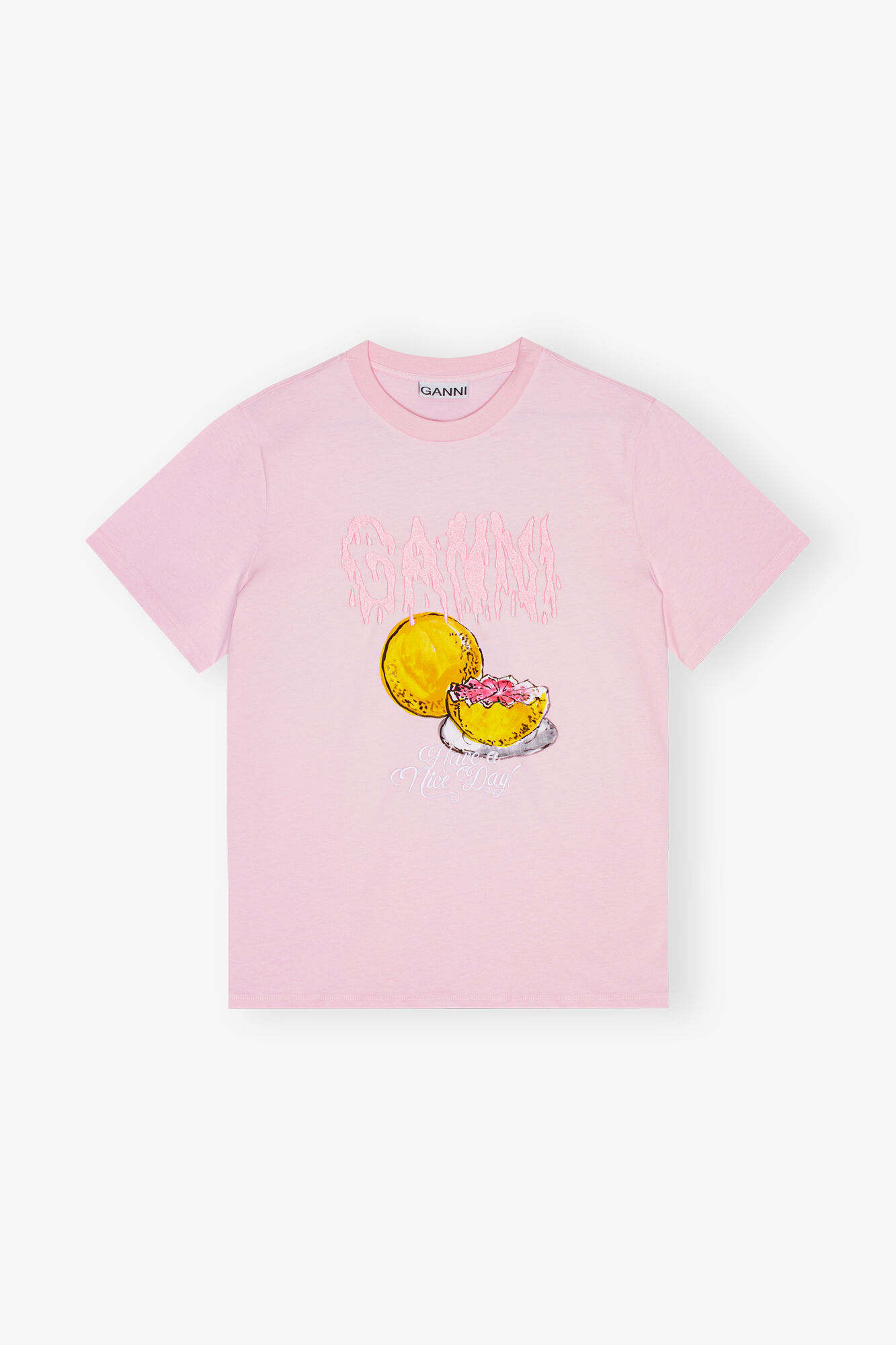 Pink Basic Jersey Grapefruit Relaxed T-Shirt, Cotton, in colour Chalk Pink - 1 - GANNI