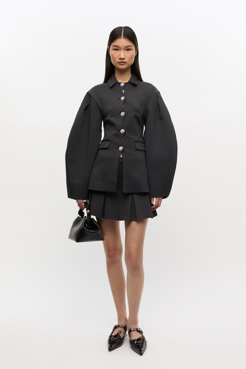 Black Structured Blazer, Elastane, in colour Phantom - 2 - GANNI