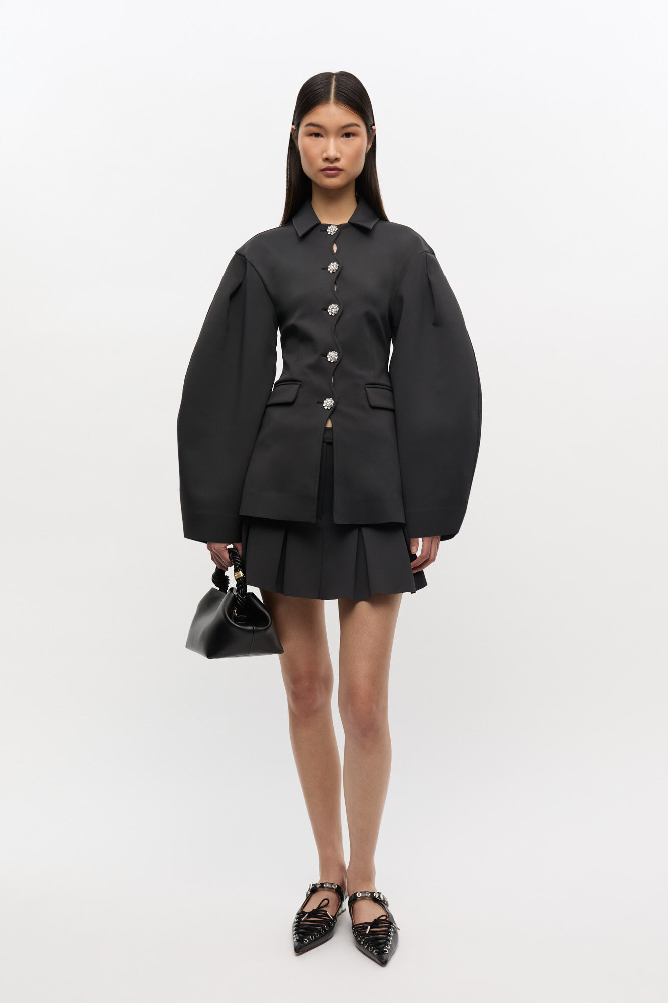 Black Structured Blazer, Elastane, in colour Phantom - 2 - GANNI