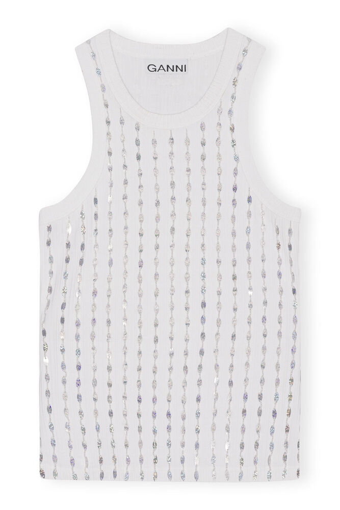 Beaded Rib Jersey Top, Bright White
