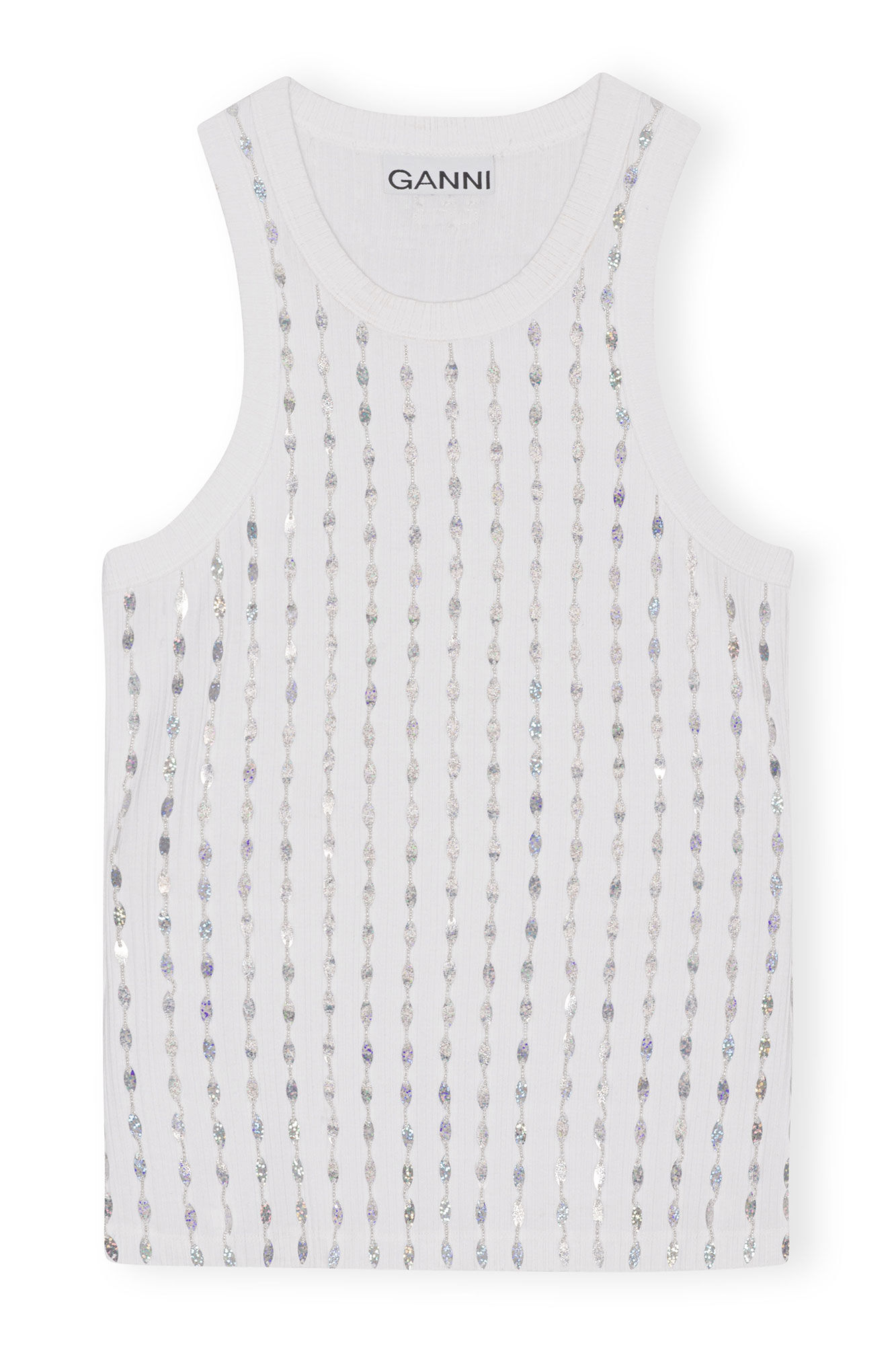 Beaded Rib Jersey Top, Elastane, in colour Bright White - 1 - GANNI
