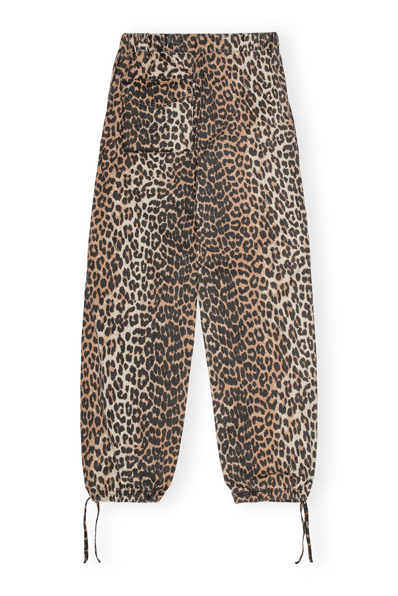 Leopard Washed Cotton Canvas Drawstring Trousers, Elastane, in colour Almond Milk - 2 - GANNI