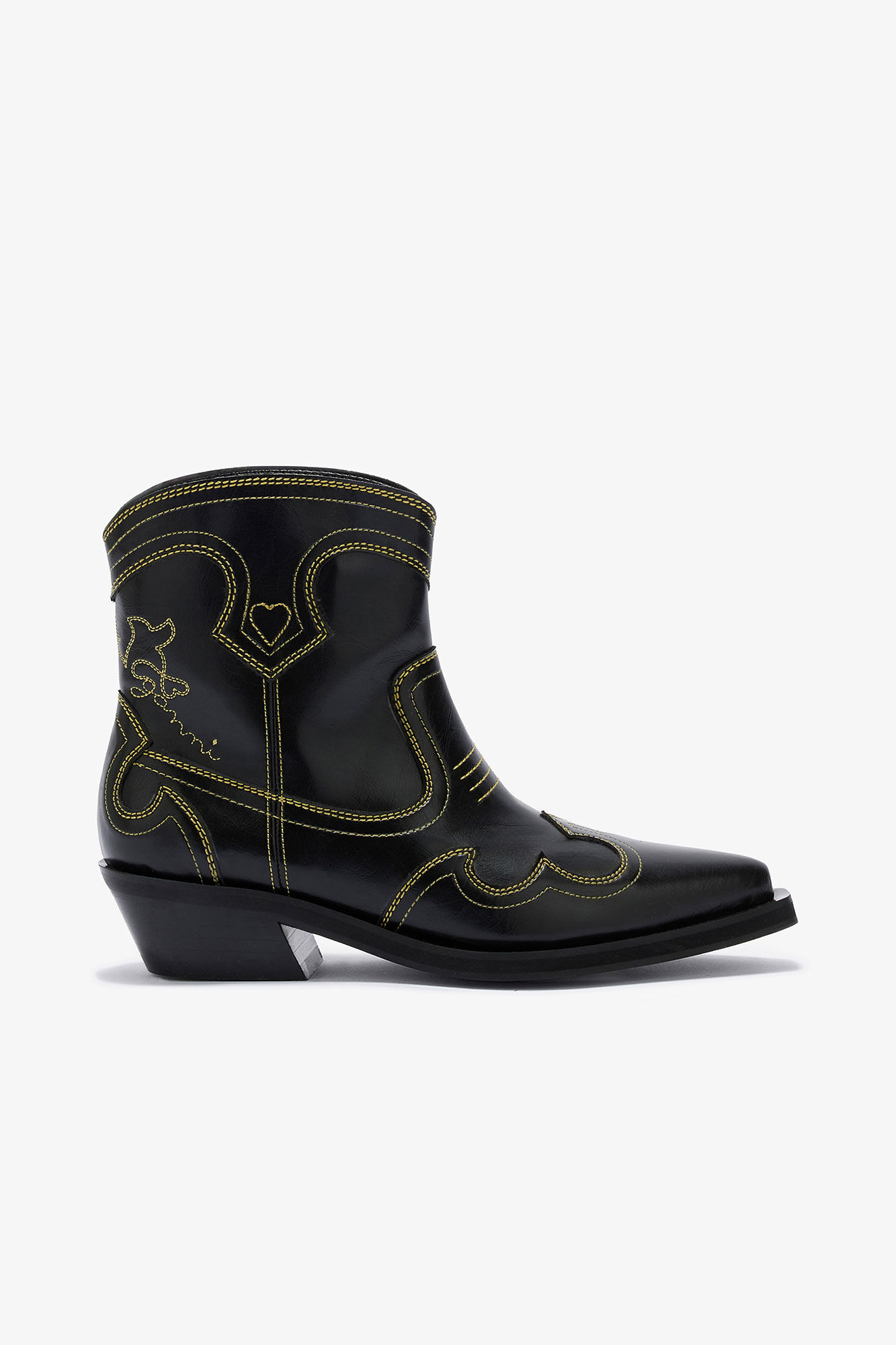 Low Shaft Embroidered Western Boots, in colour Blazing Yellow - 1 - GANNI