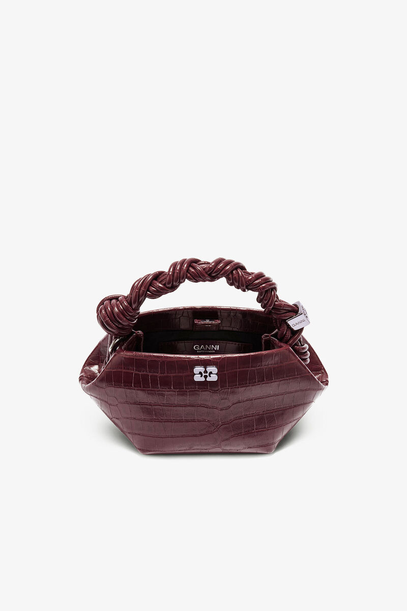 Burgundy Croco Mini Bou Bag, Recycled Leather, in colour Burgundy - 3 - GANNI