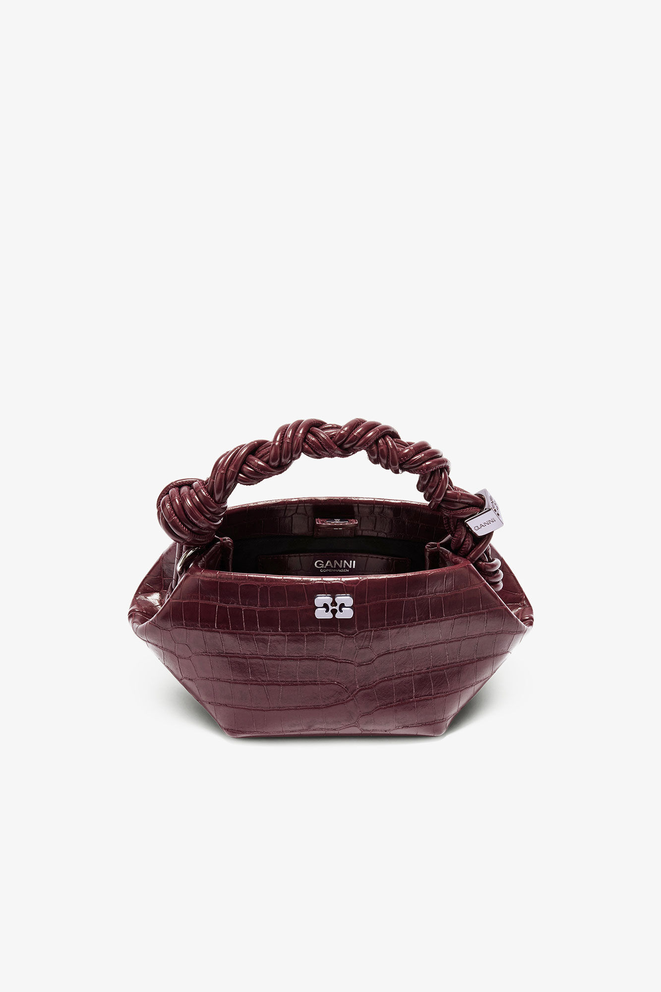 Burgundy Croco Mini Bou Bag, Recycled Leather, in colour Burgundy - 3 - GANNI