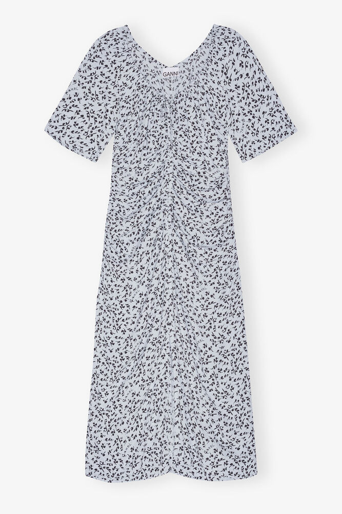 Printed Crepe U-neck Midi Dress, Heather