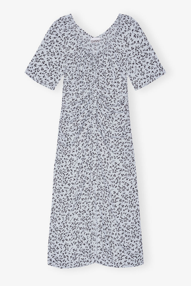 Printed Crepe U-neck Midi Dress, LENZING™ ECOVERO™, in colour Heather - 1 - GANNI