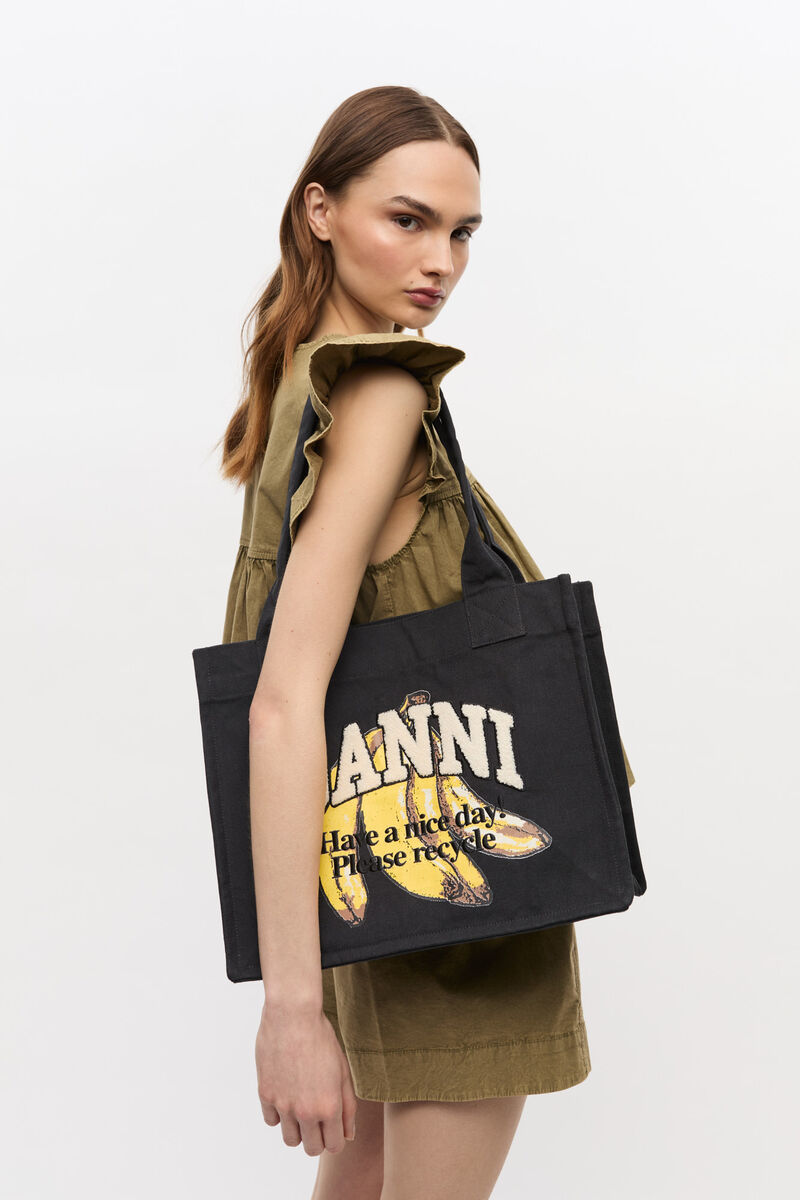 Grand fourre-tout à imprimé banane noir, Recycled Cotton, in colour Black - 2 - GANNI