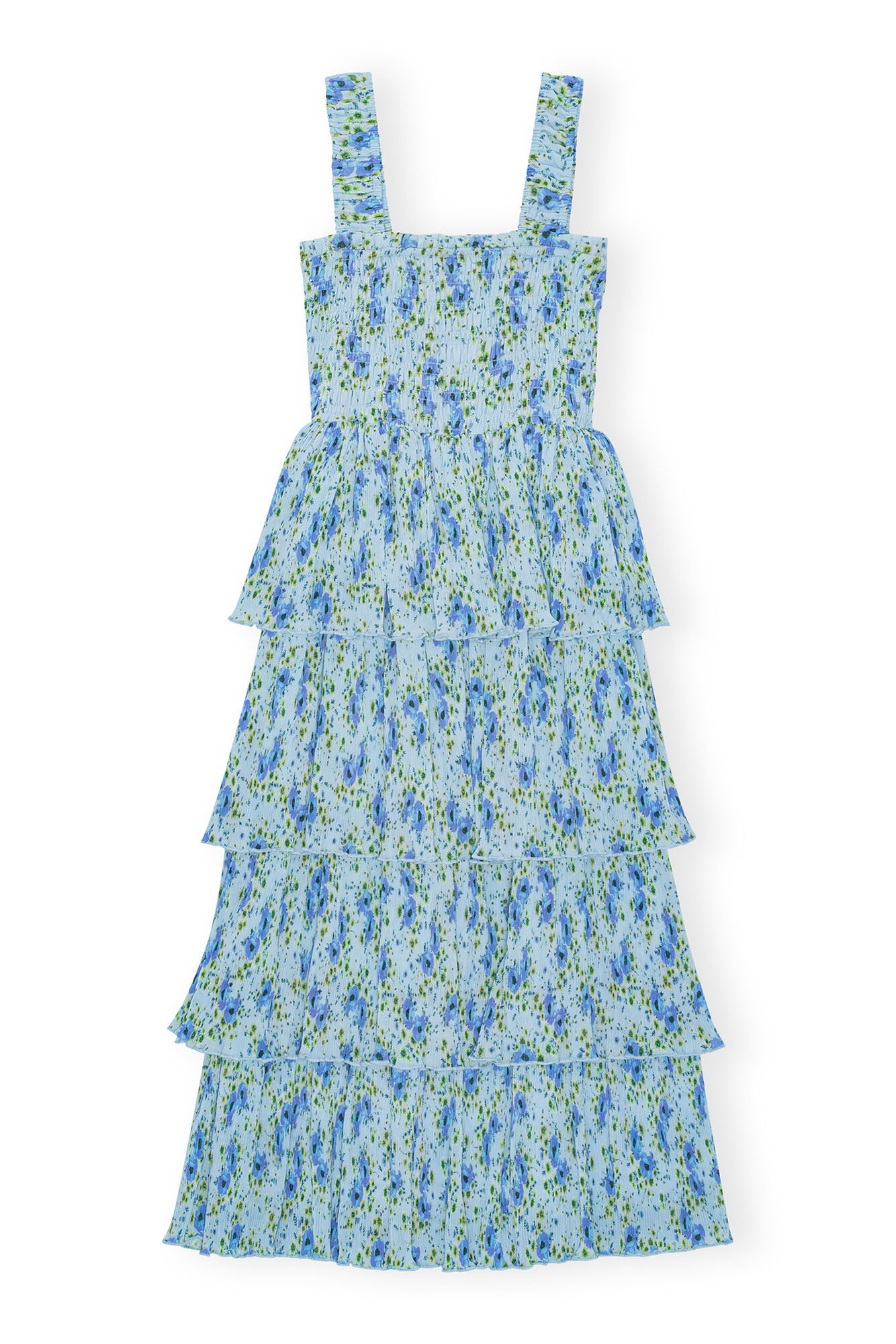 Pleated Georgette Smock Midikjole, Recycled Polyester, in colour Ice Water - 1 - GANNI