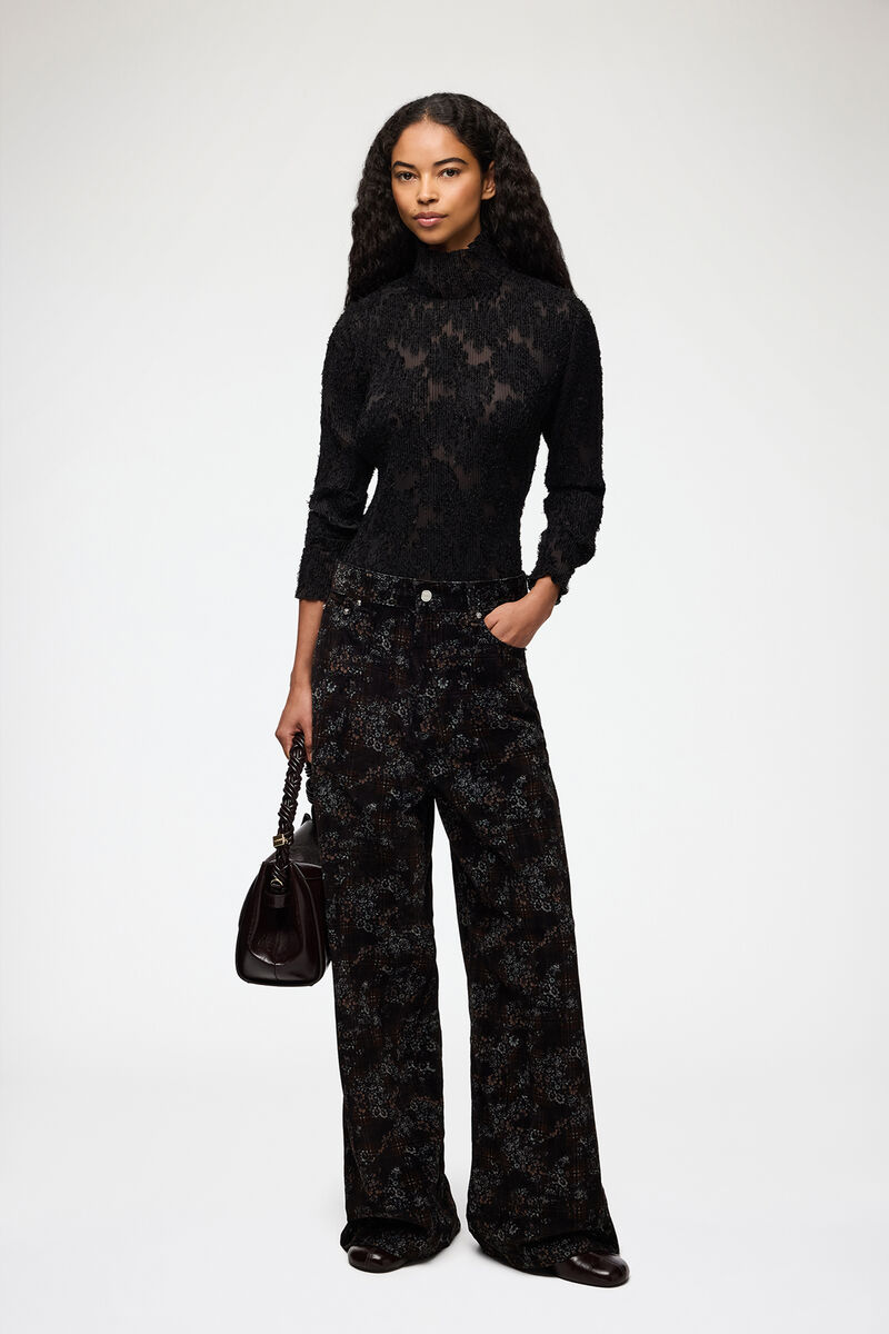 Marri Jeans in Printed Denim, Recycled Cotton, in colour Winter Moss - 1 - GANNI