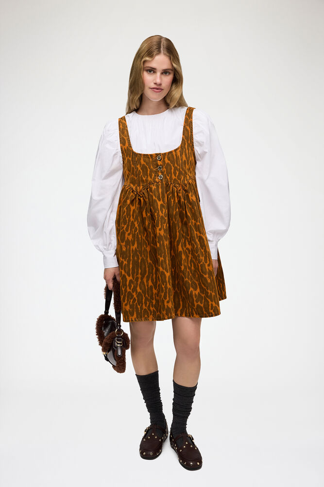 Dress in Leopard Denim, Autumn Maple