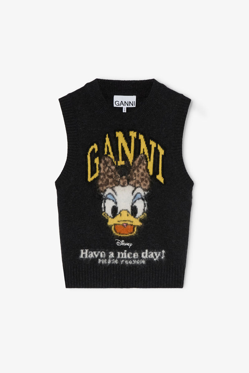 GANNI x Disney Daisy Duck Graphic Wool Vest, in colour Phantom - 1 - GANNI